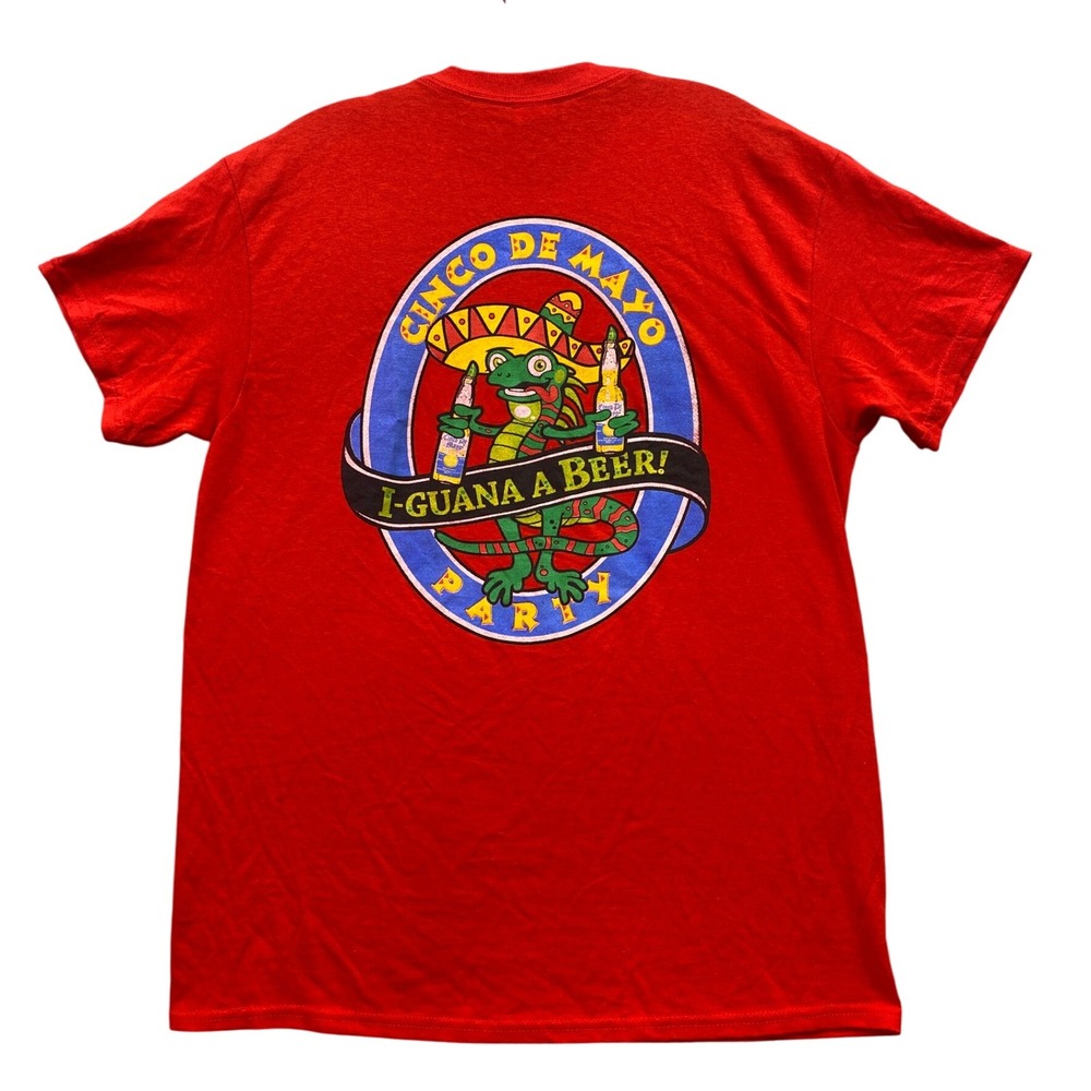 Cinco‎ De Mayo Shirt Mens Medium Red Iguana Beer Party Spell Out Advertising